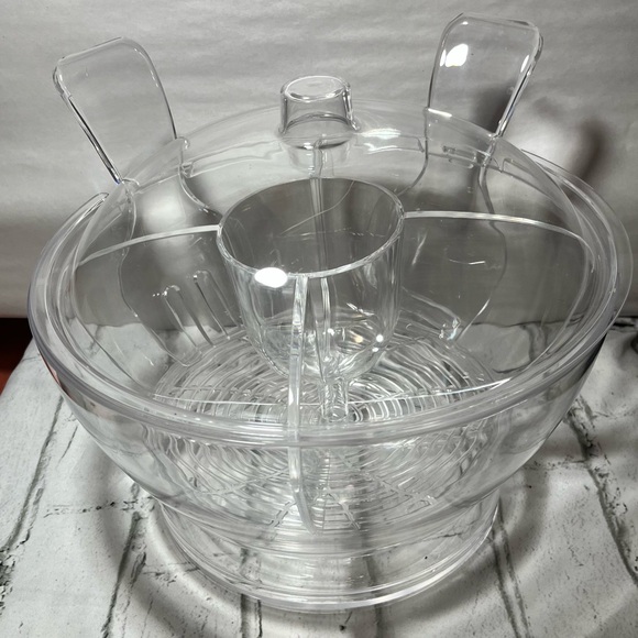 Acrylic Serving Bowl Divided W/dip Bowl  & Utensils Veggies, Fruits,cold salads - Picture 3 of 16